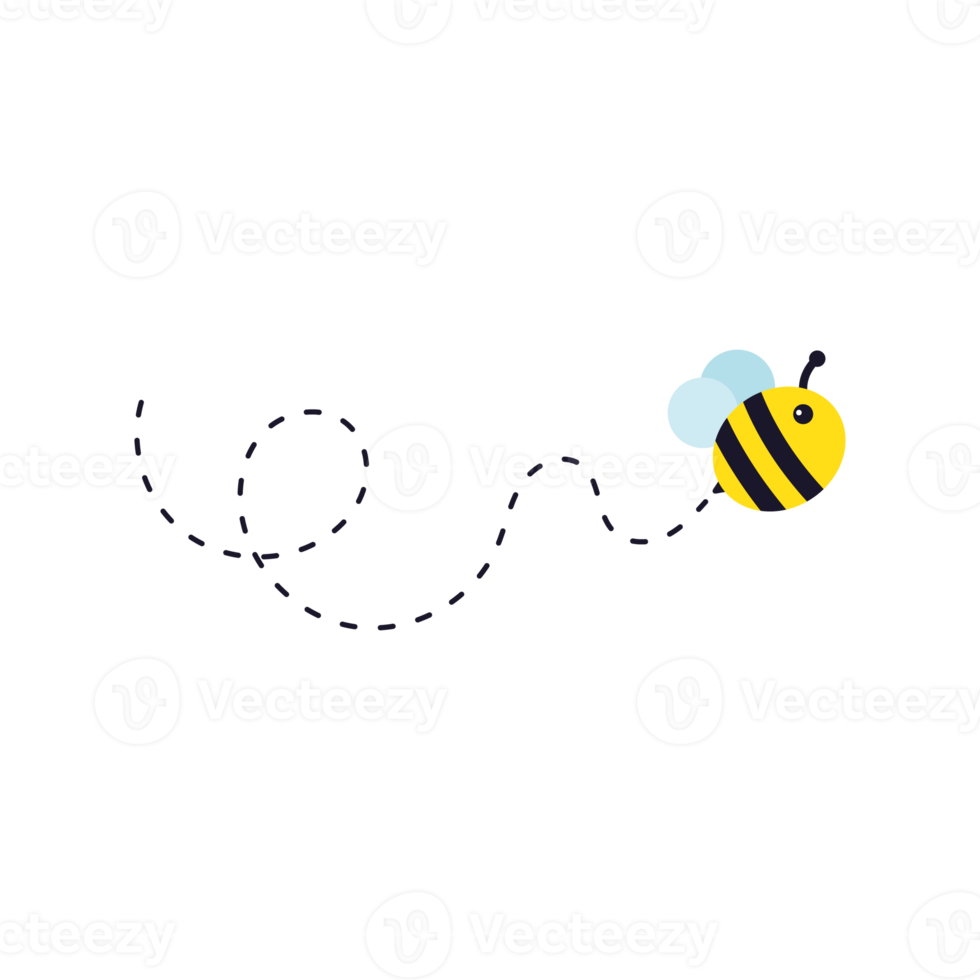 chemin de vol des abeilles. une abeille volant en pointillé la trajectoire de vol d'une abeille vers le miel. png