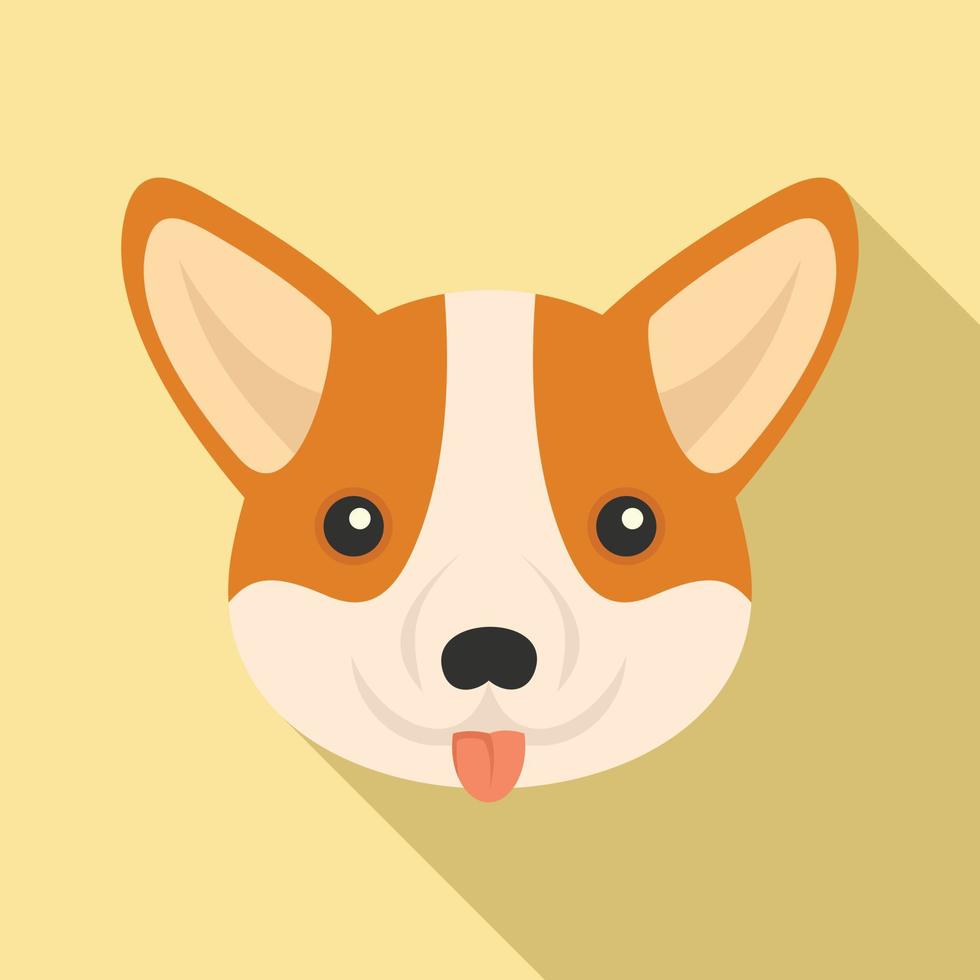 icono de cara de perro corgi, estilo plano vector