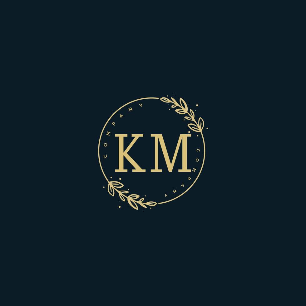 Initial KM beauty monogram and elegant logo design, handwriting logo of initial signature, wedding, fashion, floral and botanical with creative template. vector