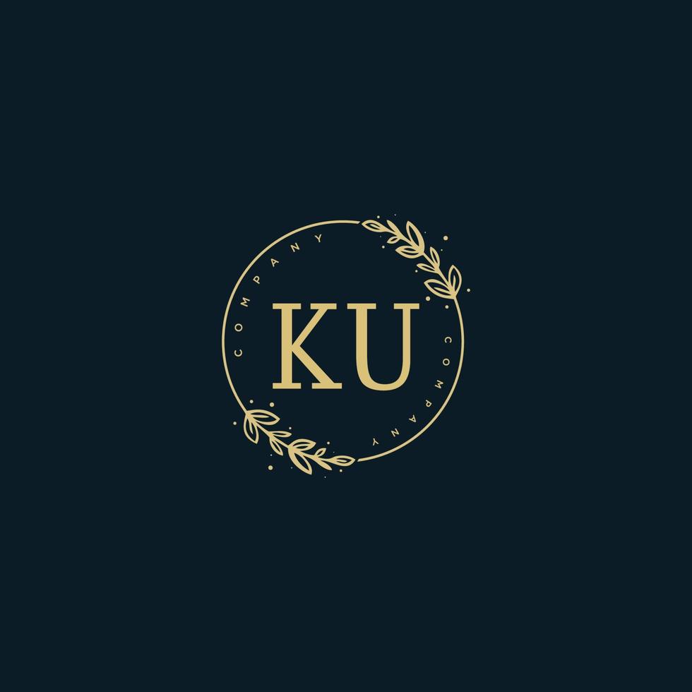 Initial KU beauty monogram and elegant logo design, handwriting logo of initial signature, wedding, fashion, floral and botanical with creative template. vector