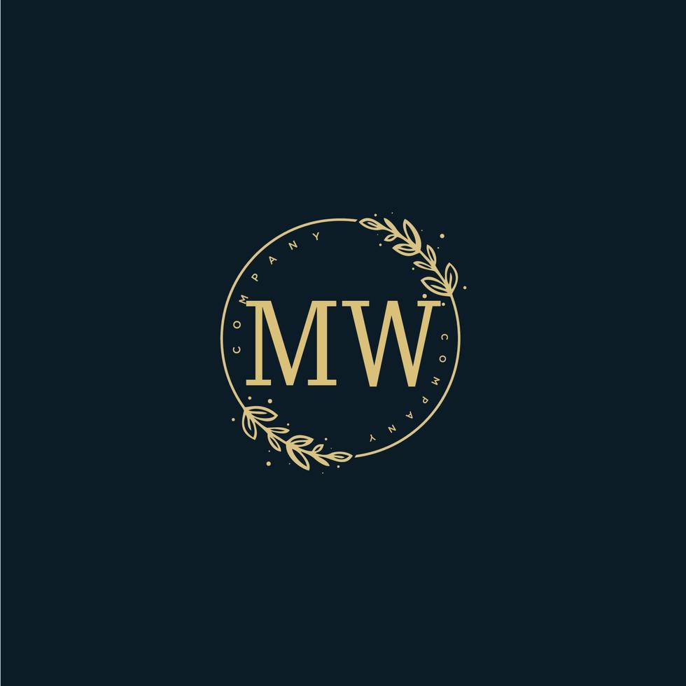 Initial MW beauty monogram and elegant logo design, handwriting logo of initial signature, wedding, fashion, floral and botanical with creative template. vector