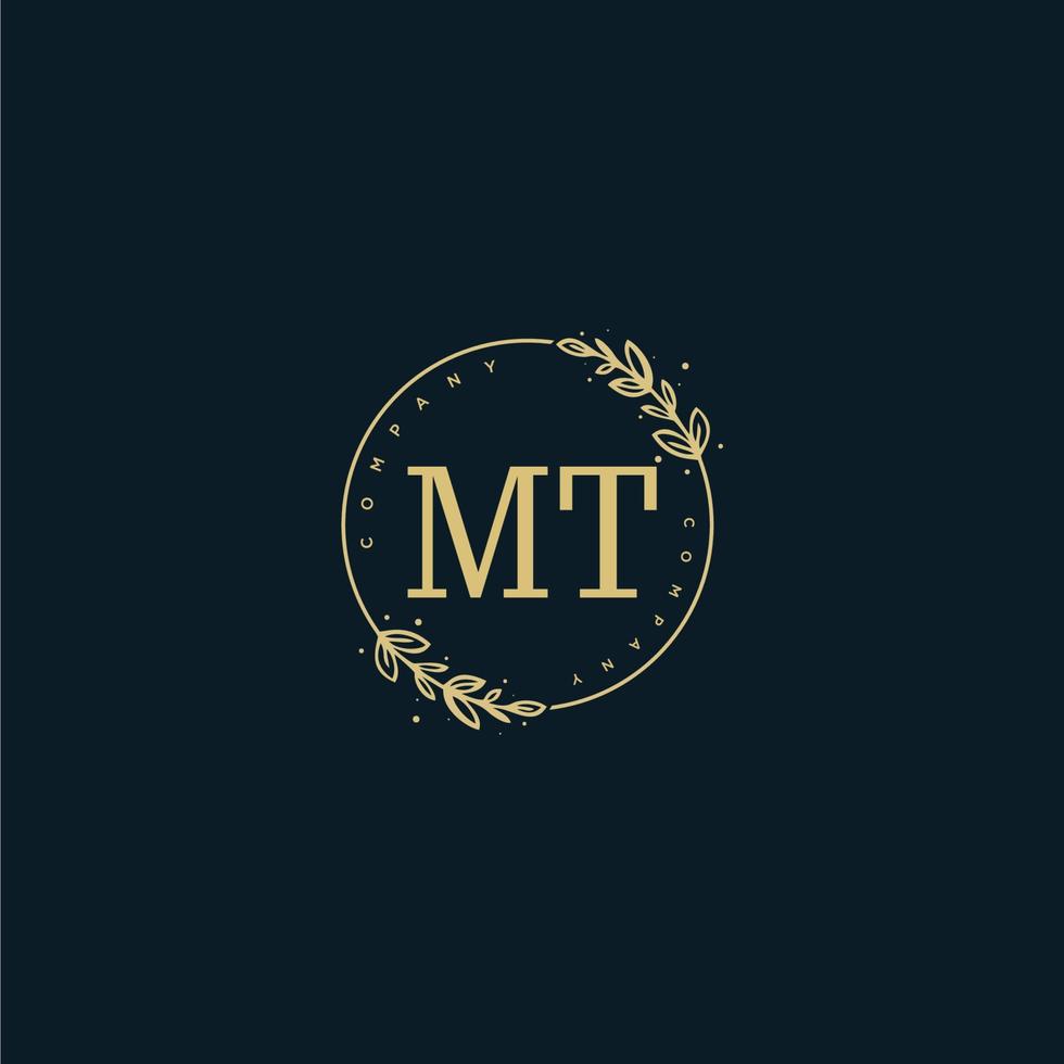 Initial MT beauty monogram and elegant logo design, handwriting logo of initial signature, wedding, fashion, floral and botanical with creative template. vector
