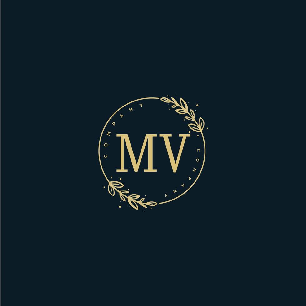 Initial MV beauty monogram and elegant logo design, handwriting logo of initial signature, wedding, fashion, floral and botanical with creative template. vector