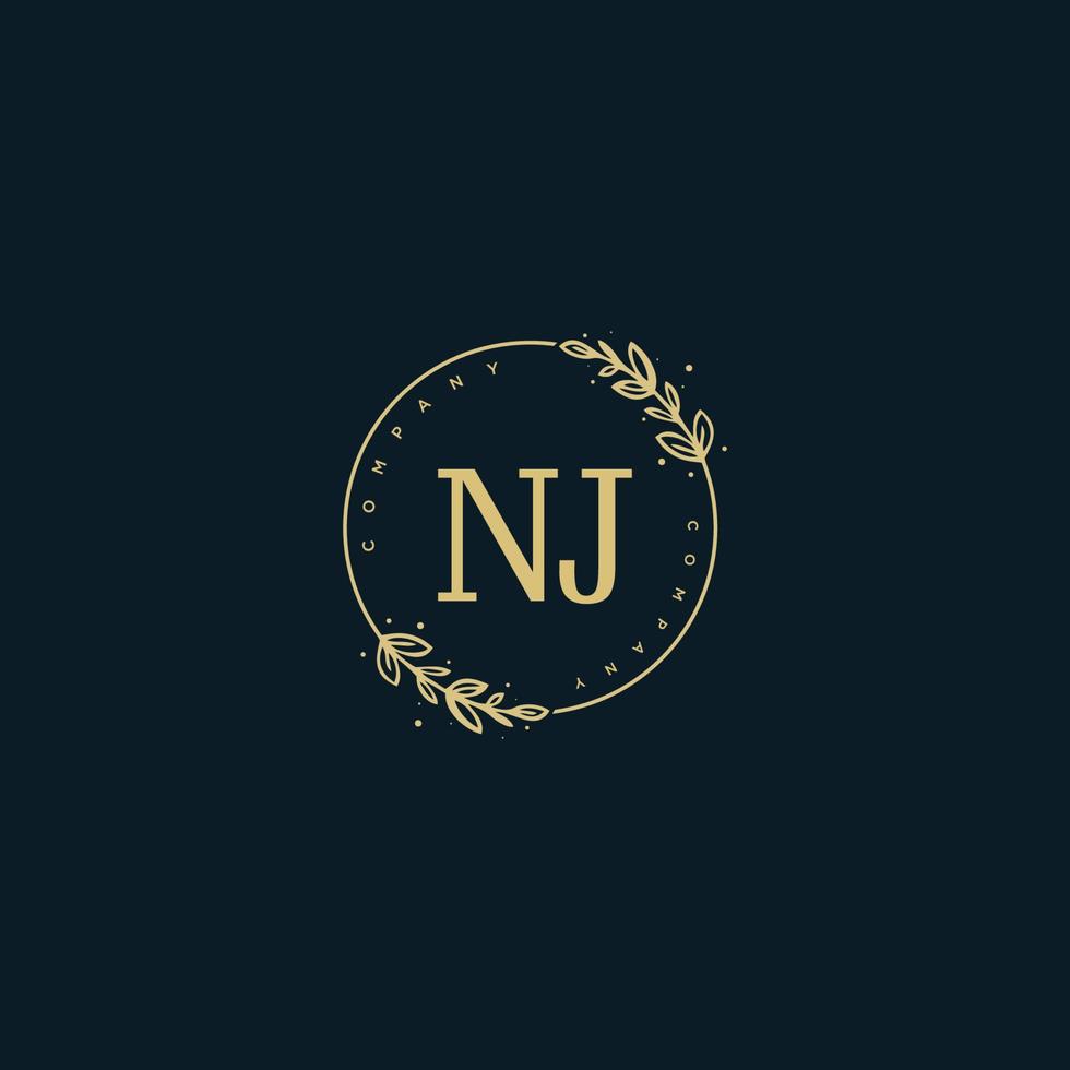 Initial NJ beauty monogram and elegant logo design, handwriting logo of initial signature, wedding, fashion, floral and botanical with creative template. vector