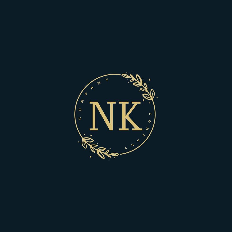 Initial NK beauty monogram and elegant logo design, handwriting logo of initial signature, wedding, fashion, floral and botanical with creative template. vector