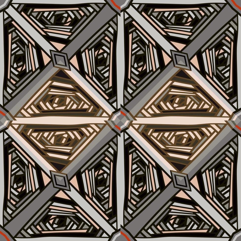 Handmade geometric ethnic mosaic seamless pattern. Abstract tribal tile ornament. vector