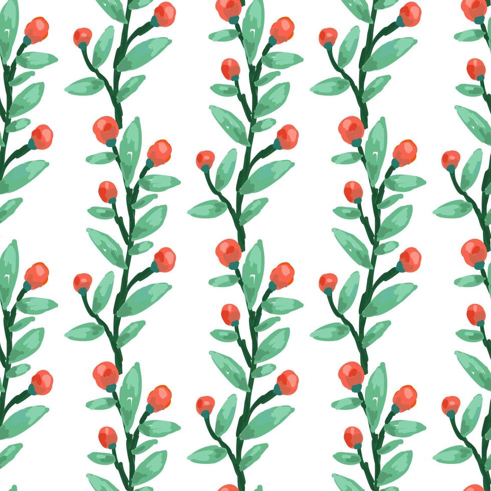 Seamless pattern with berry branches. Hand drawn wild berries floral wallpaper. vector