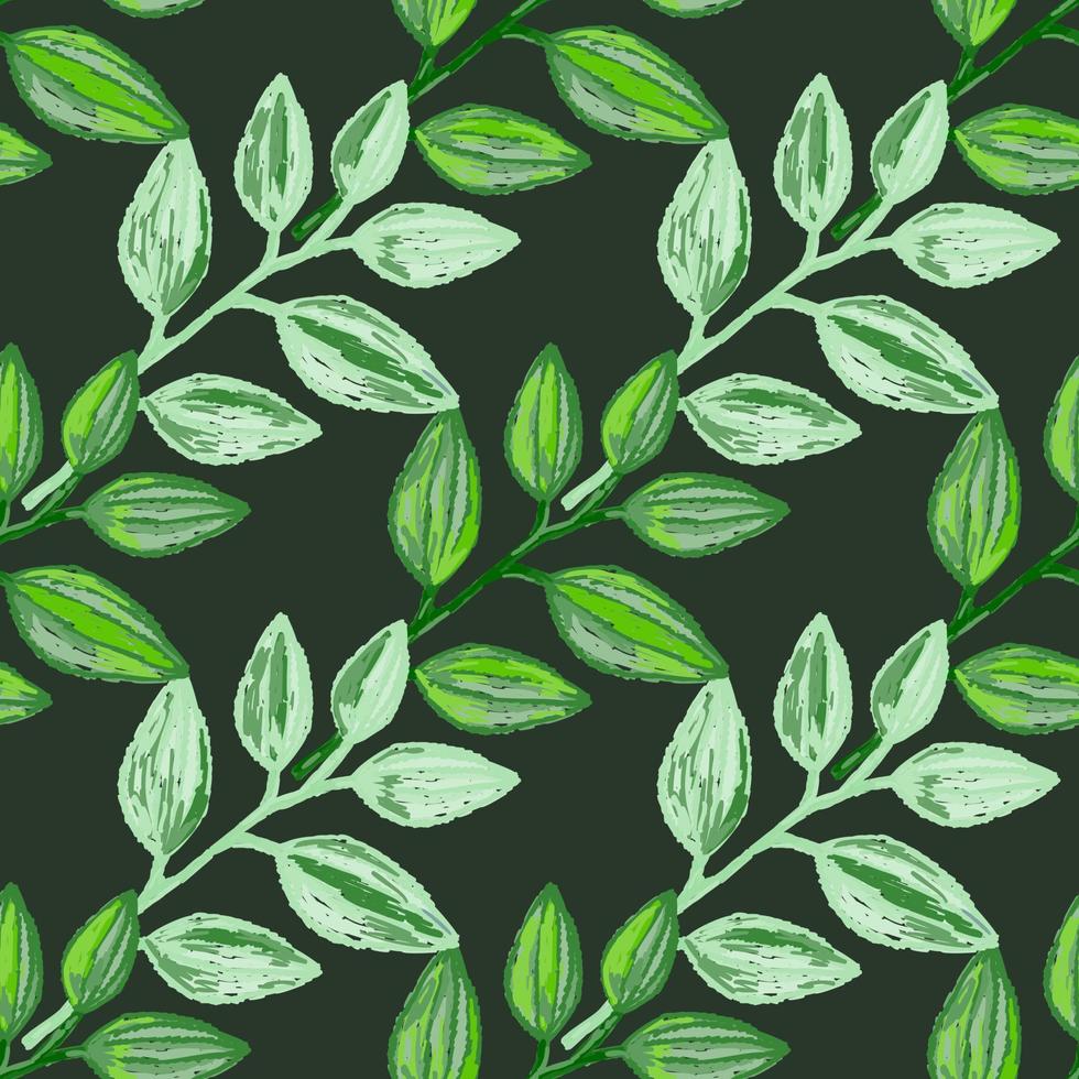 Freehand branches with leaves seamless pattern. Hand drawn organic background. Decorative forest leaf endless wallpaper. vector