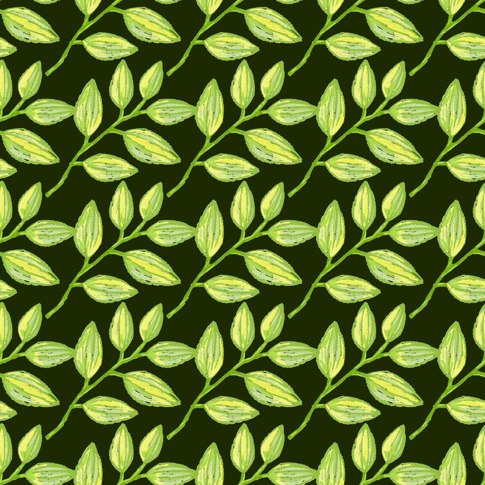 Freehand branches with leaves seamless pattern. Hand drawn organic background. Decorative forest leaf endless wallpaper. vector