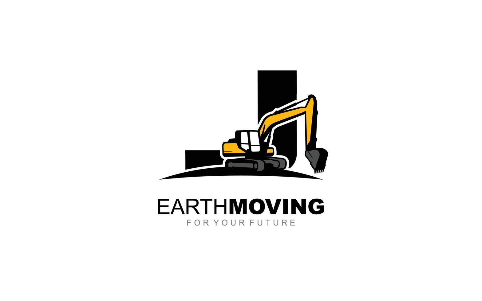 J logo excavator for construction company. Heavy equipment template vector illustration for your brand.