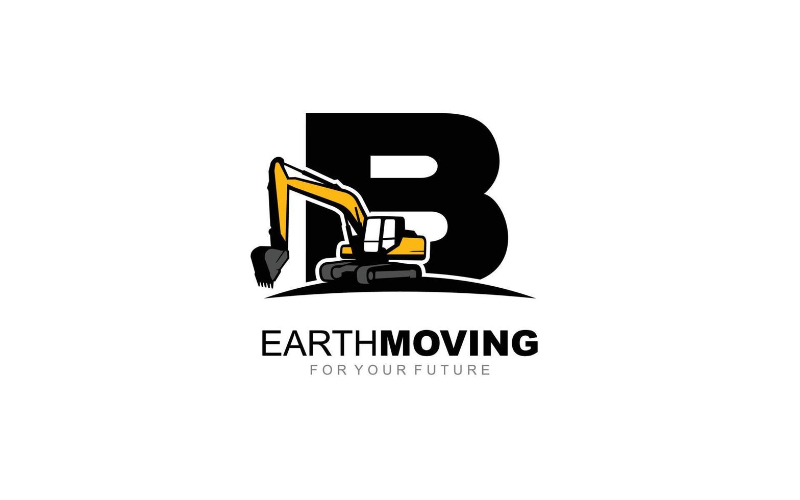 B logo excavator for construction company. Heavy equipment template vector illustration for your brand.