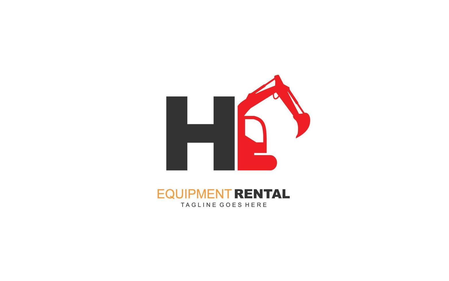H logo excavator for construction company. Heavy equipment template vector illustration for your brand.