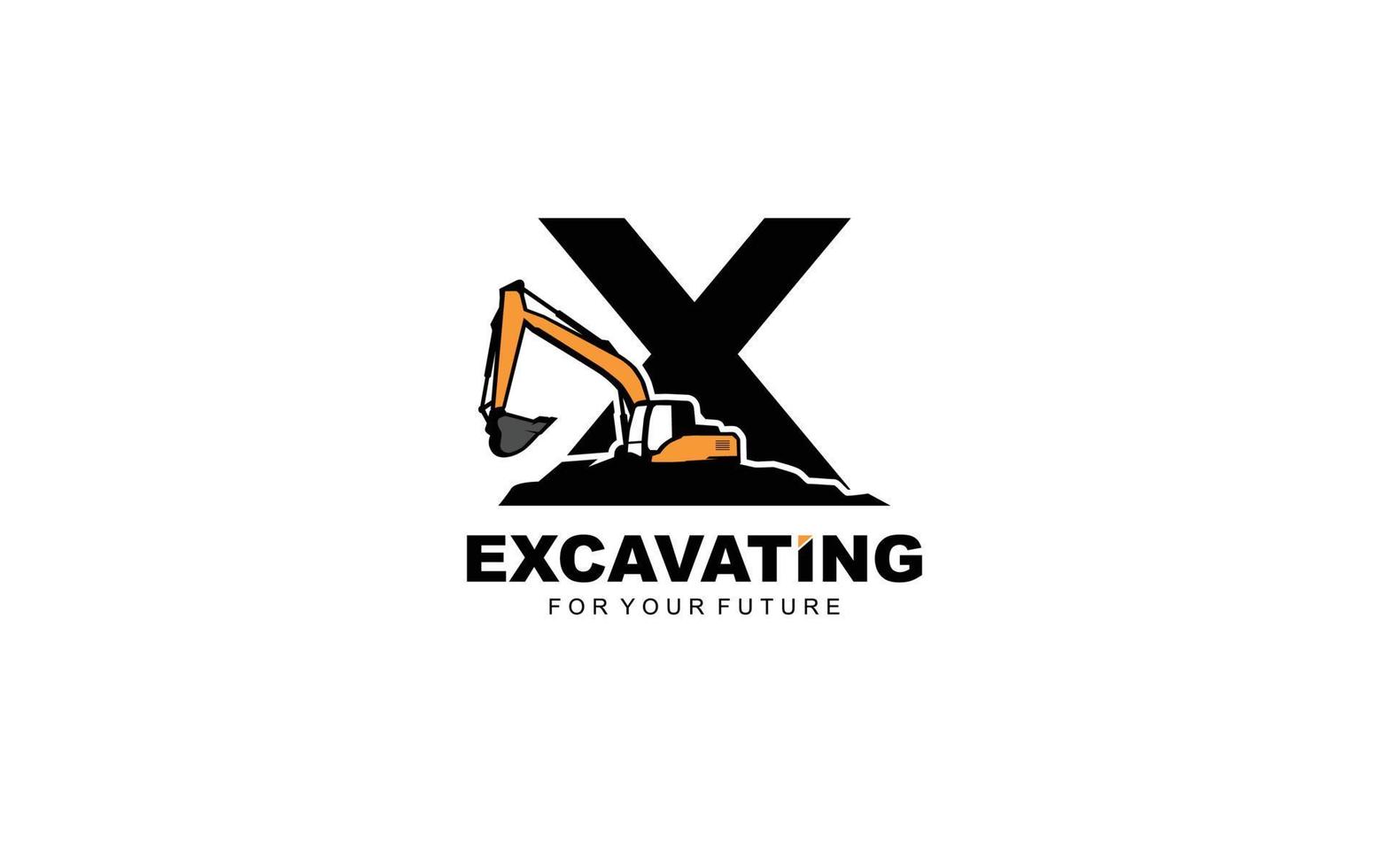 x logo excavadora para empresa constructora. ilustración de vector de plantilla de equipo pesado para su marca.