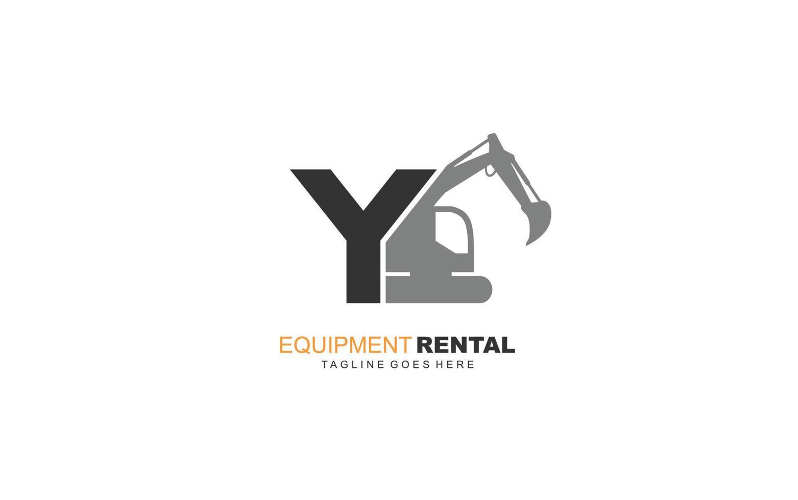 YY logo excavator for construction company. Heavy equipment template vector illustration for your brand.