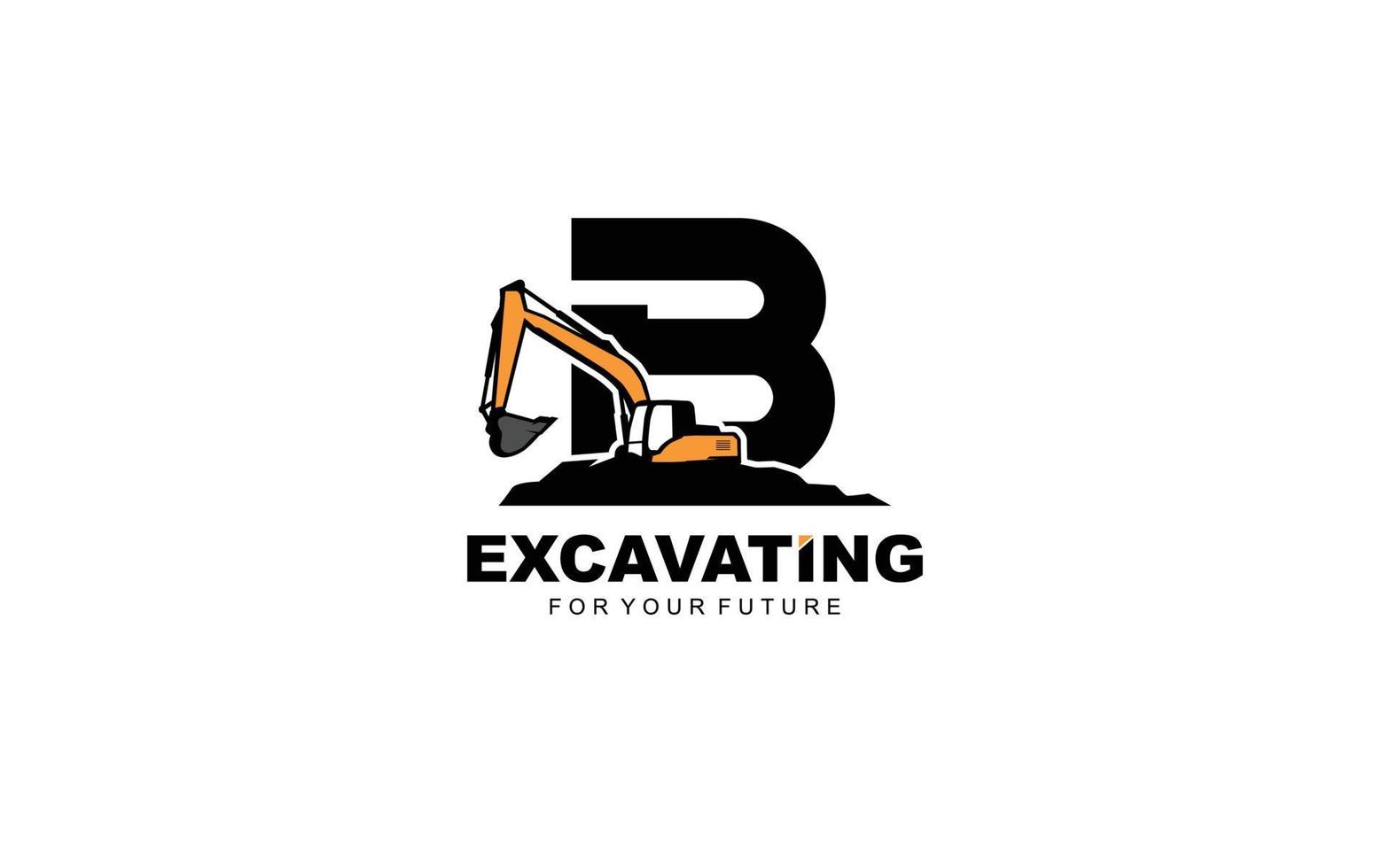 B logo excavator for construction company. Heavy equipment template vector illustration for your brand.