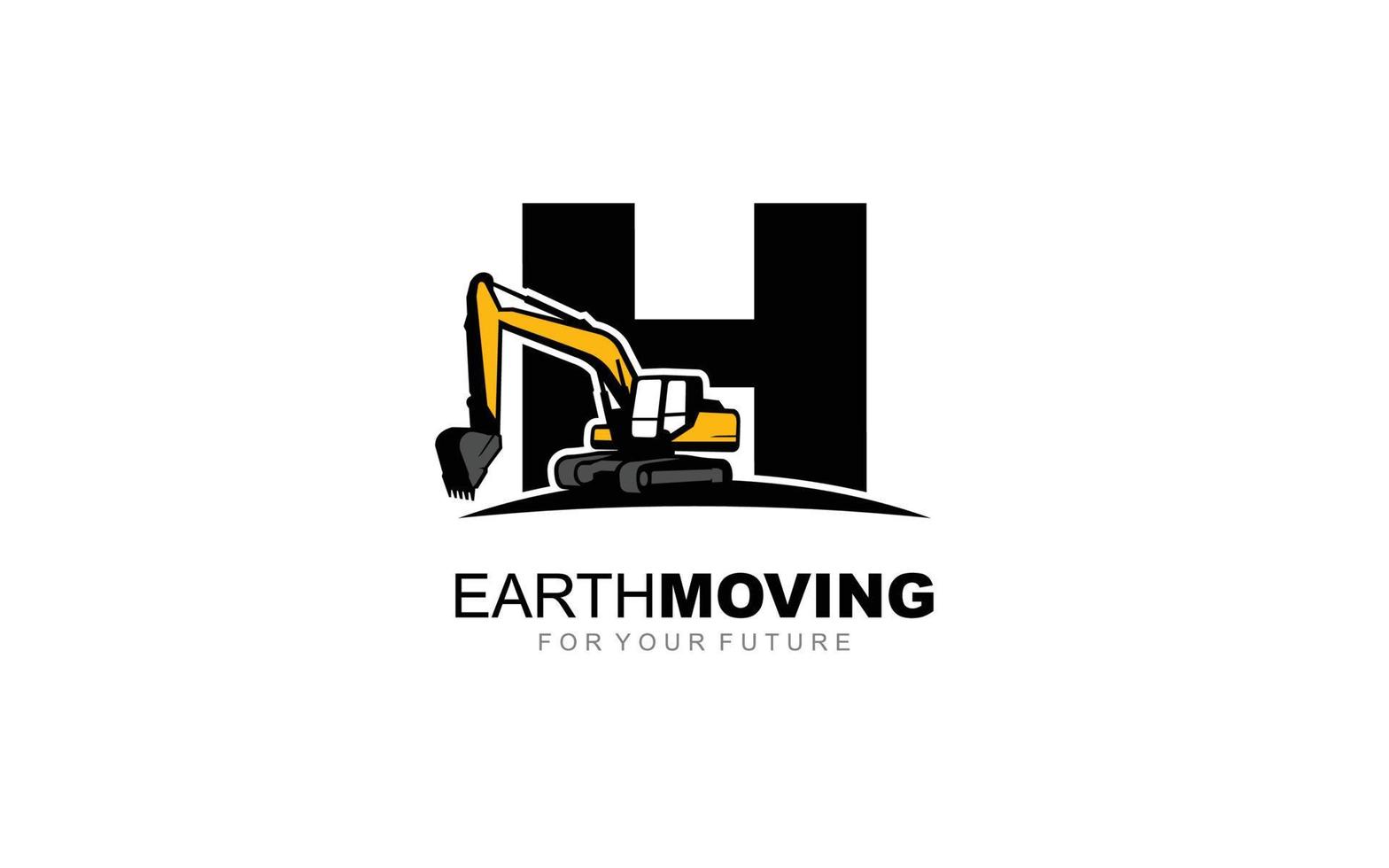 H logo excavator for construction company. Heavy equipment template vector illustration for your brand.