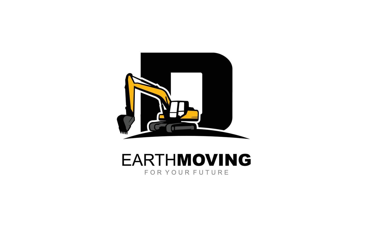 D logo excavator for construction company. Heavy equipment template vector illustration for your brand.