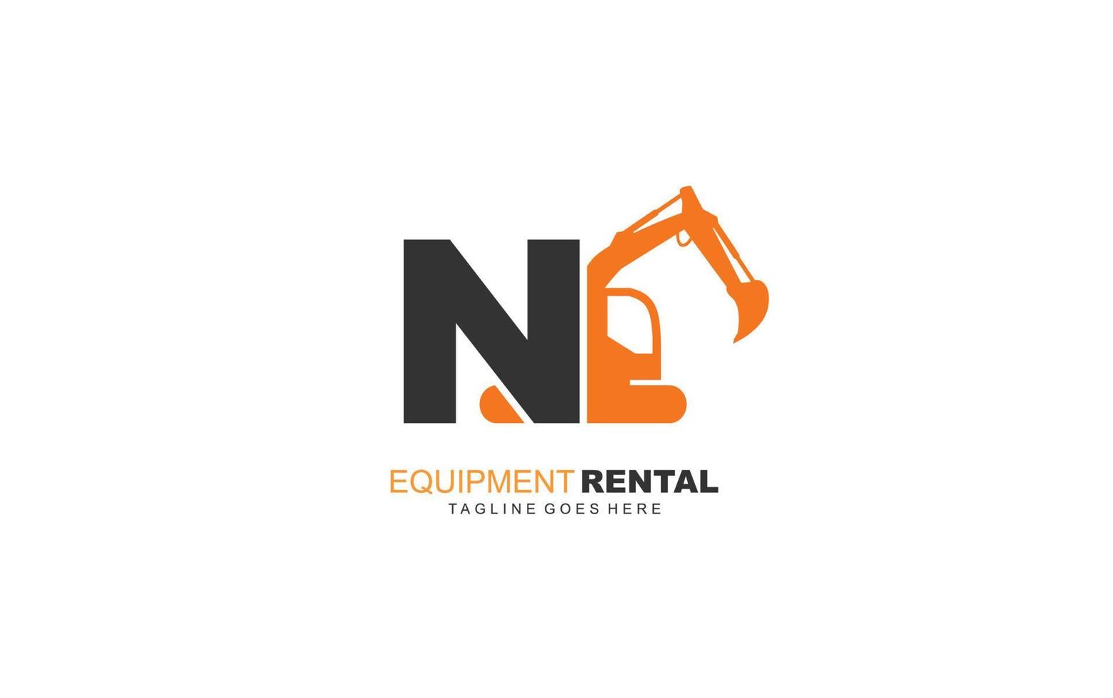N logo excavator for construction company. Heavy equipment template vector illustration for your brand.