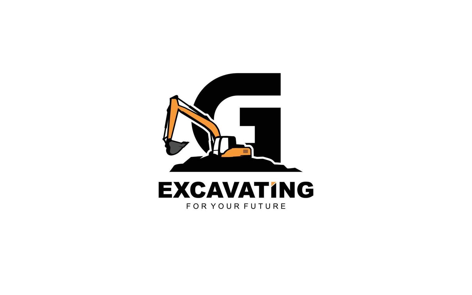 Excavadora de logotipo g para empresa de construcción. ilustración de vector de plantilla de equipo pesado para su marca.