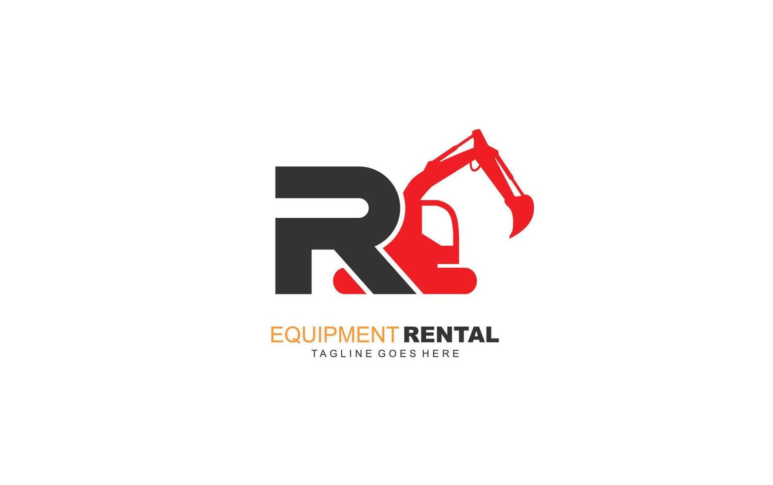 R logo excavator for construction company. Heavy equipment template vector illustration for your brand.