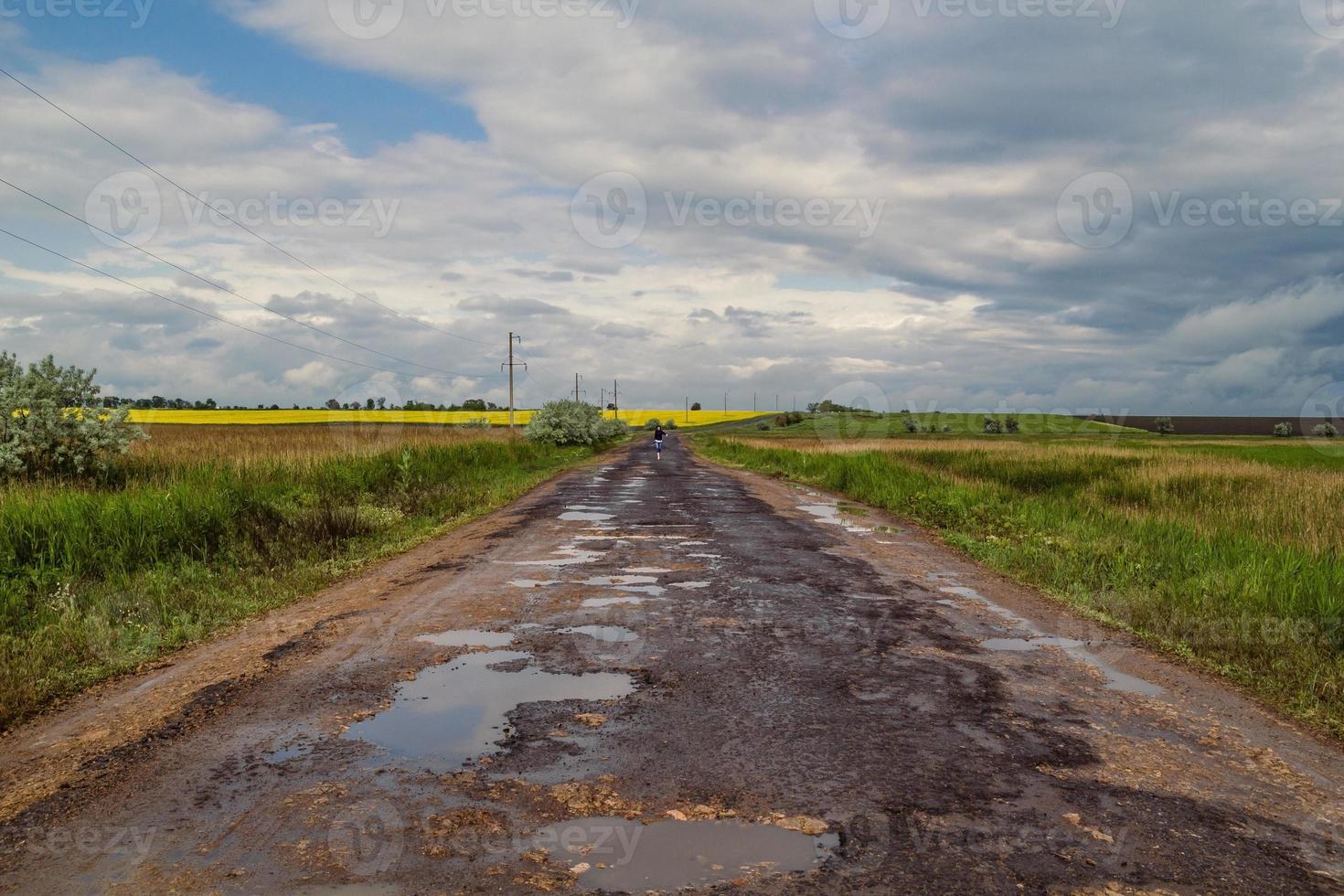 Rough road in field landscape photo