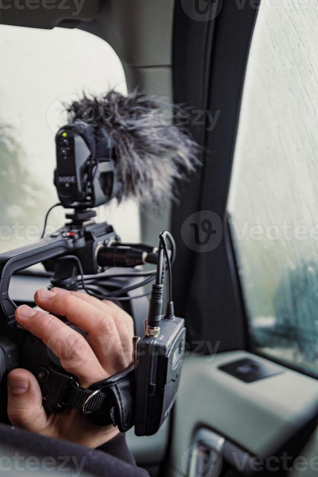 Close up video camera and microphone concept photo
