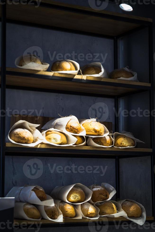 Close up bakery showcase concept photo