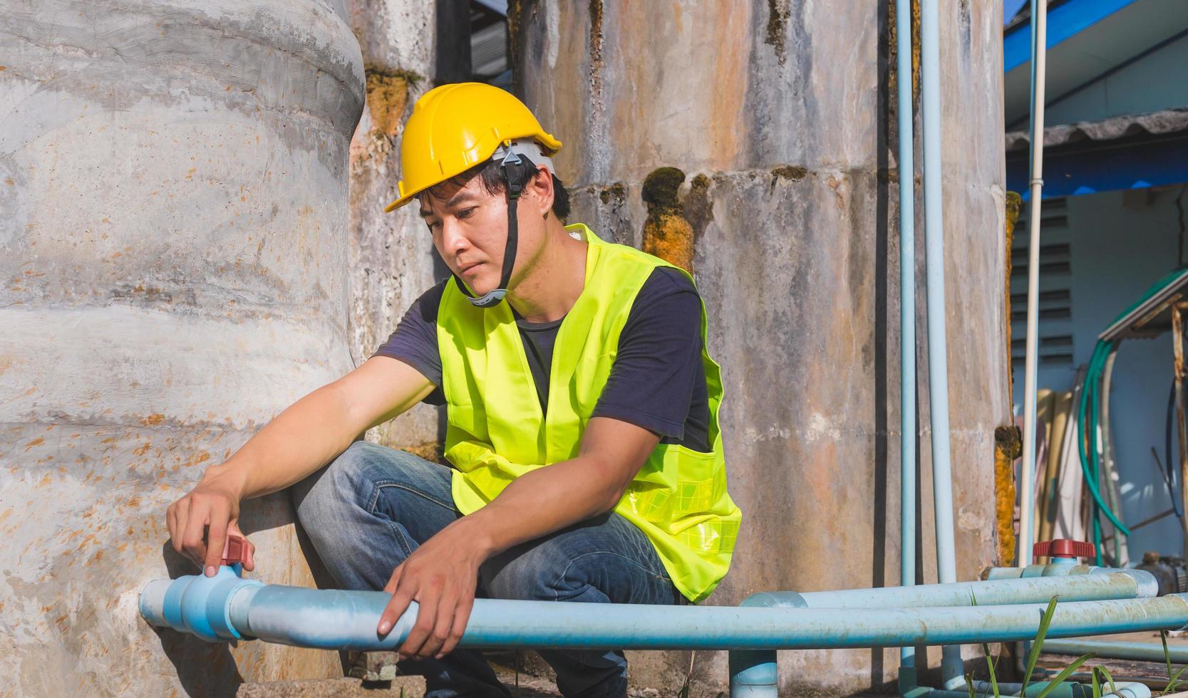 water quality control engineer Inspecting the old water supply system