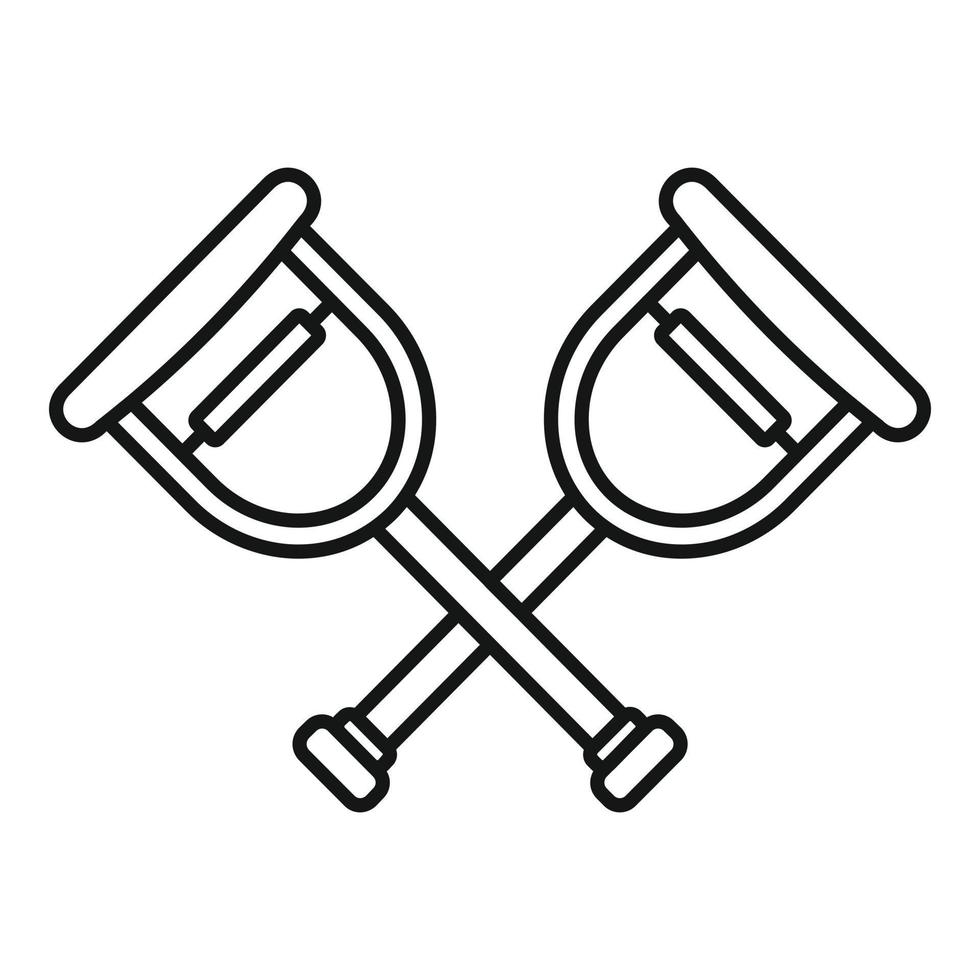 icono de muletas de madera, estilo de esquema vector