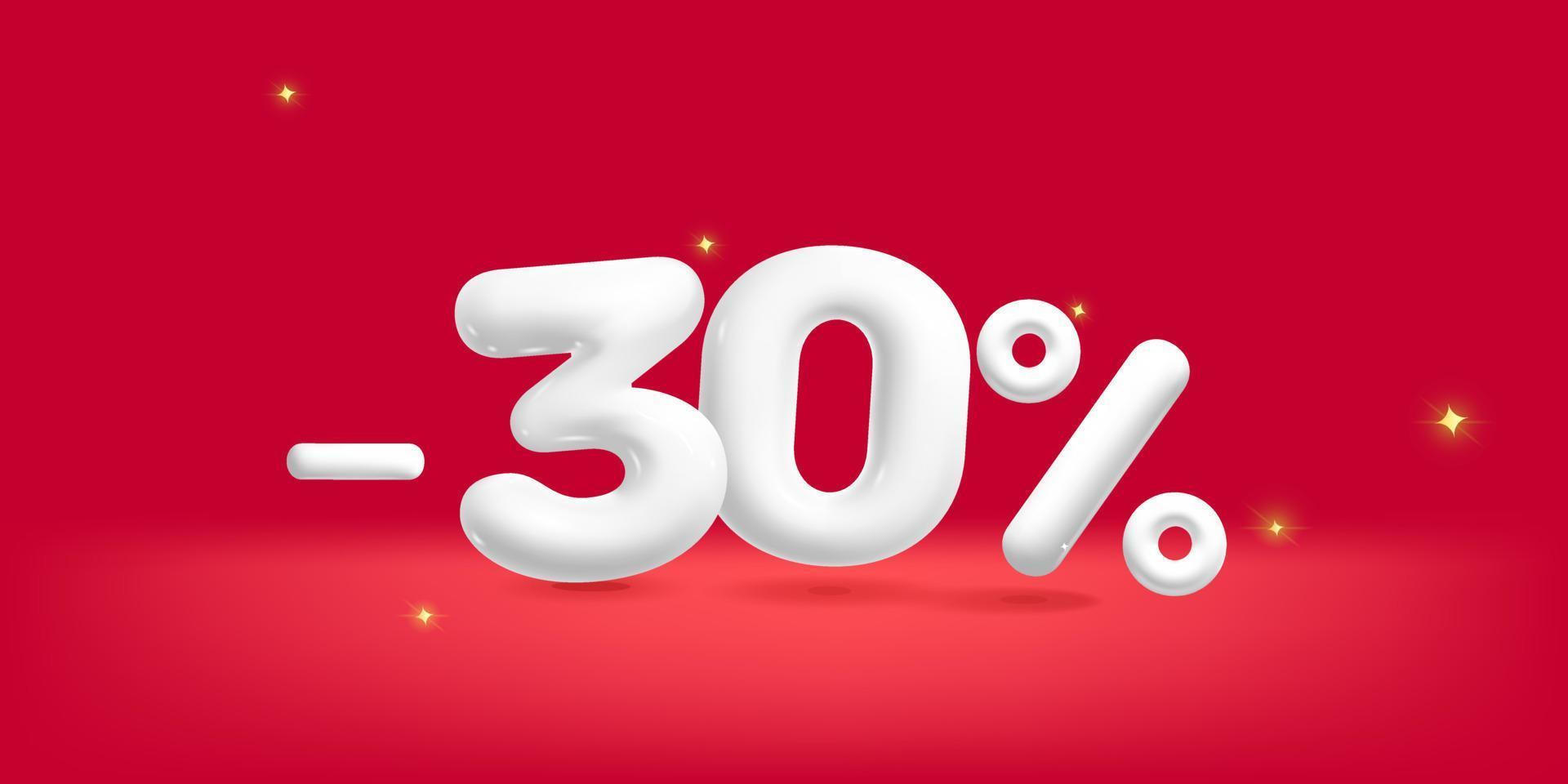 3d vector realistic render  - 30 percent off discount sale label symbol white design element