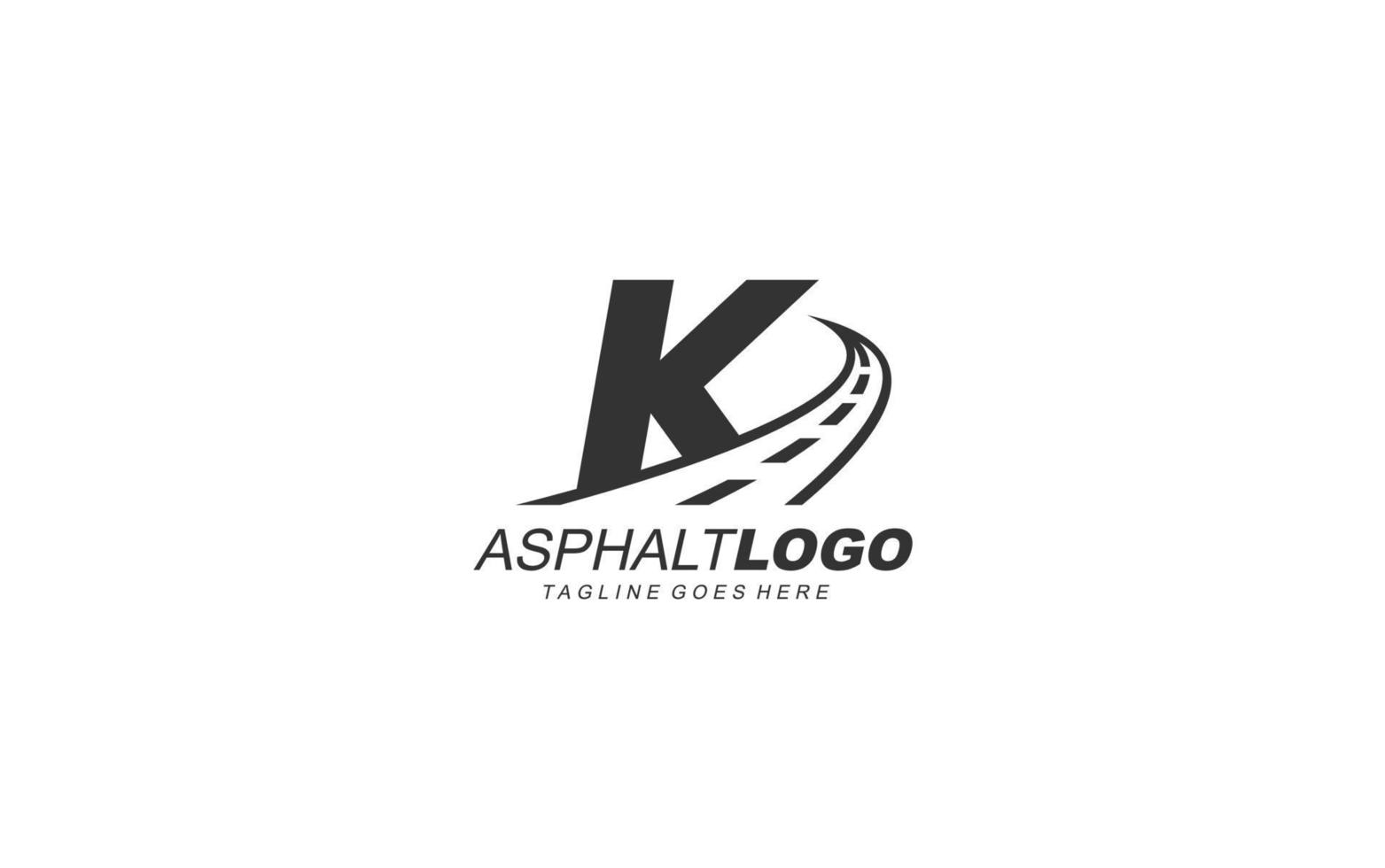 k logo asfalto para identidad. ilustración de vector de plantilla de construcción para su marca.