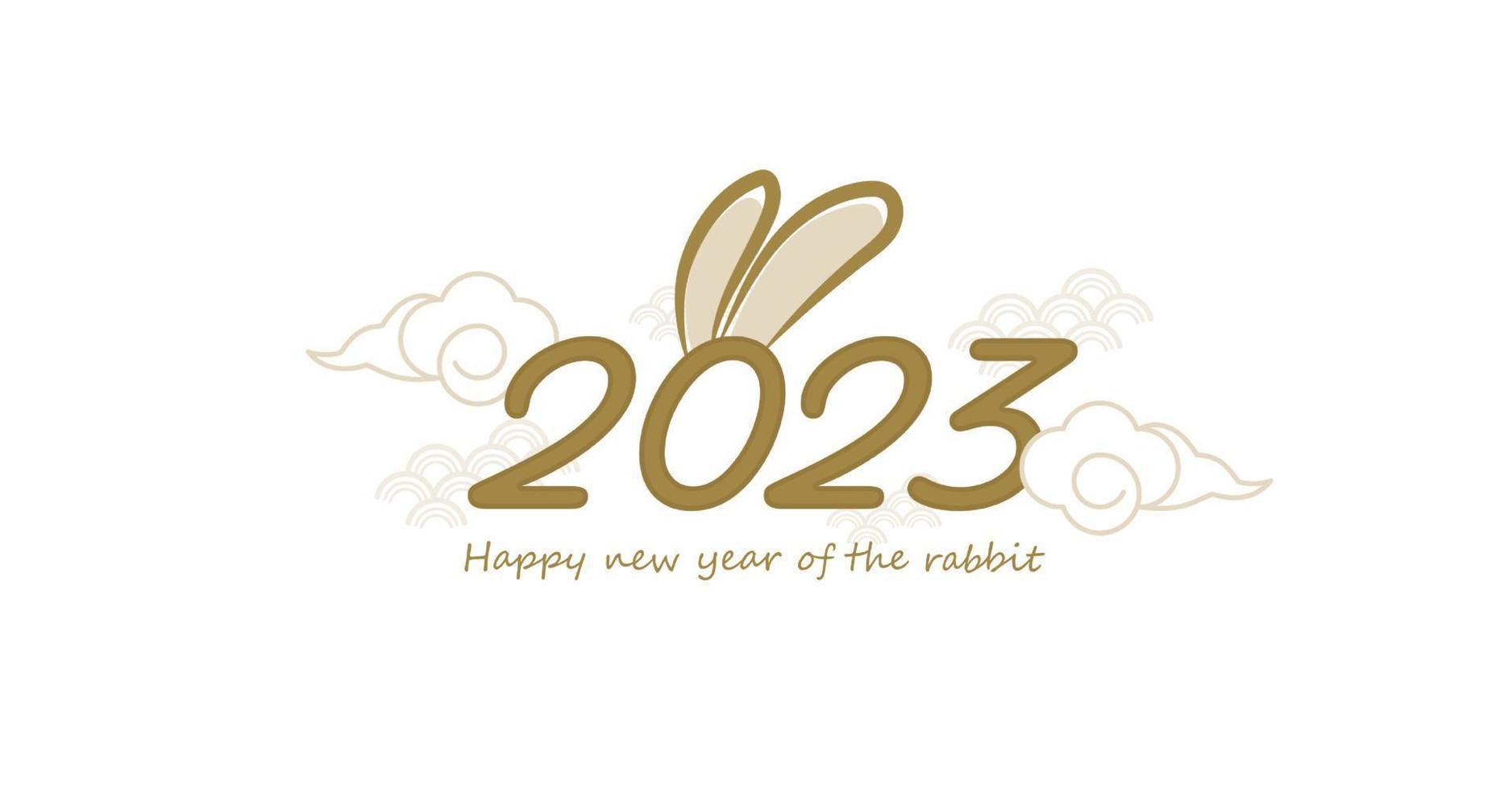 Happy chinese new year 2023 year of the rabbit for greeting card, poster, banner, brochure, calendar. gold line art characters. vector design. Translation Happy new year