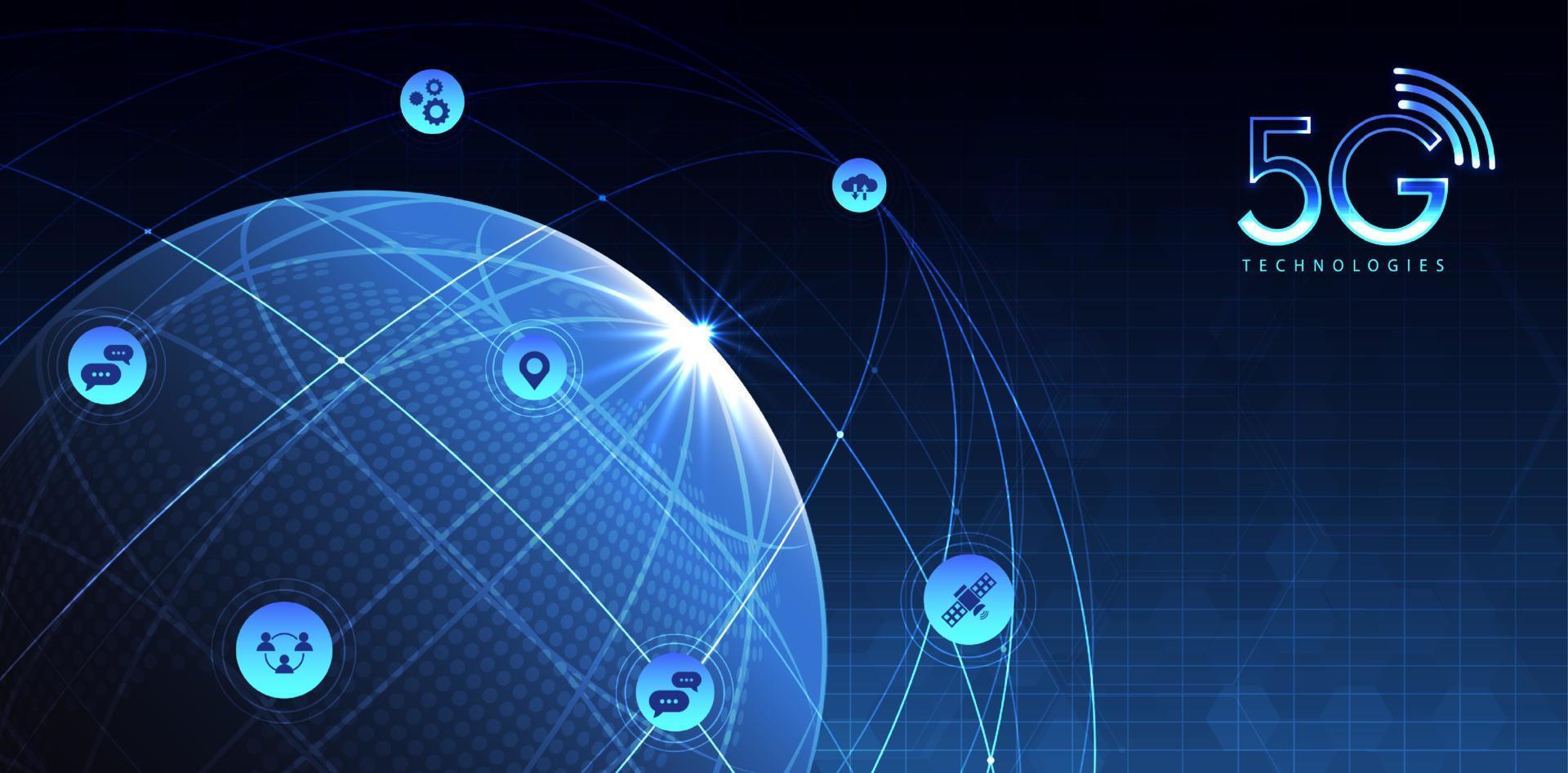 5G technology with computer network connection line between building. Connectivity and global networks systems and internet of things concept. vector design.