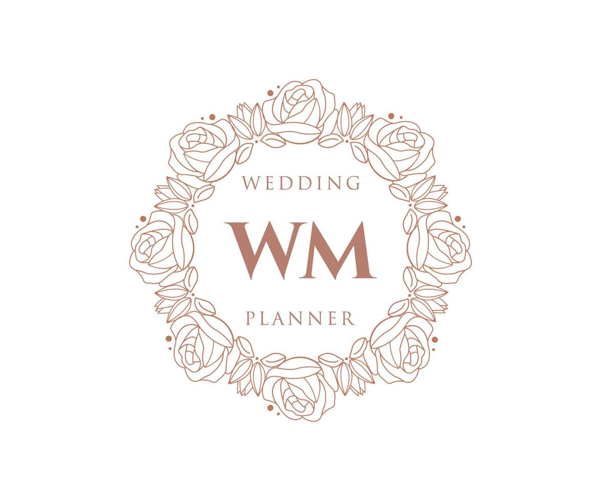 WM Initials letter Wedding monogram logos collection, hand drawn modern minimalistic and floral templates for Invitation cards, Save the Date, elegant identity for restaurant, boutique, cafe in vector