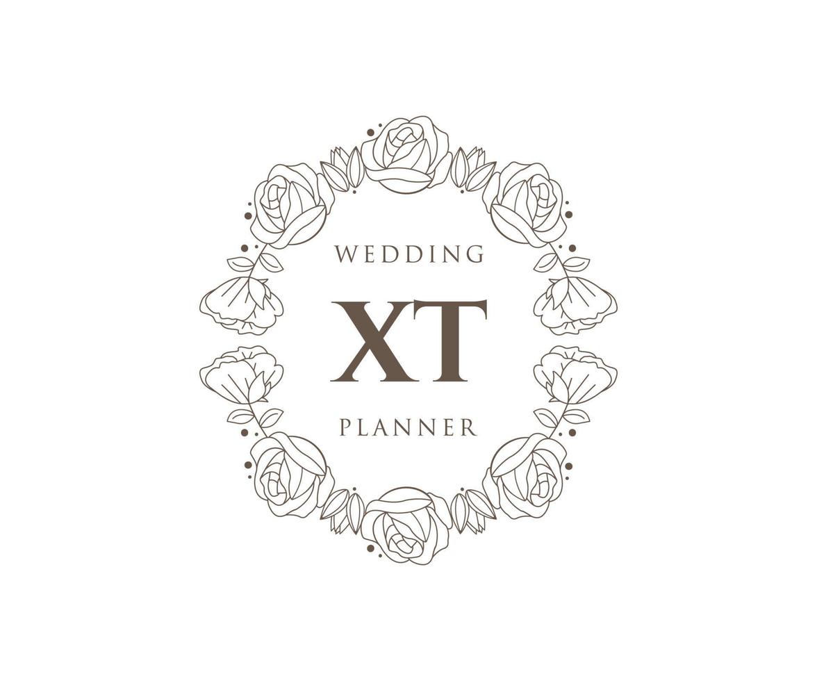 XT Initials letter Wedding monogram logos collection, hand drawn modern minimalistic and floral templates for Invitation cards, Save the Date, elegant identity for restaurant, boutique, cafe in vector