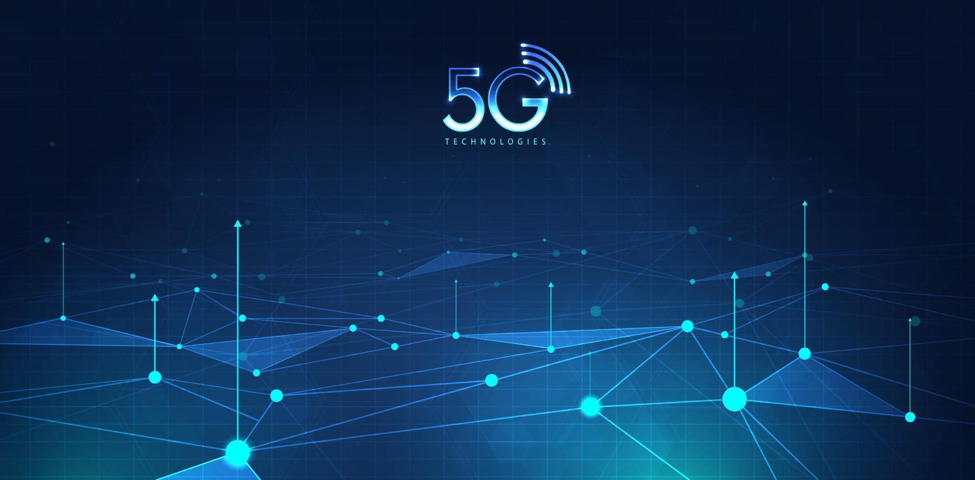 Tecnología 5g con línea de conexión de red informática entre edificios. conectividad y sistemas de redes globales e Internet de las cosas concepto. diseño vectorial vector