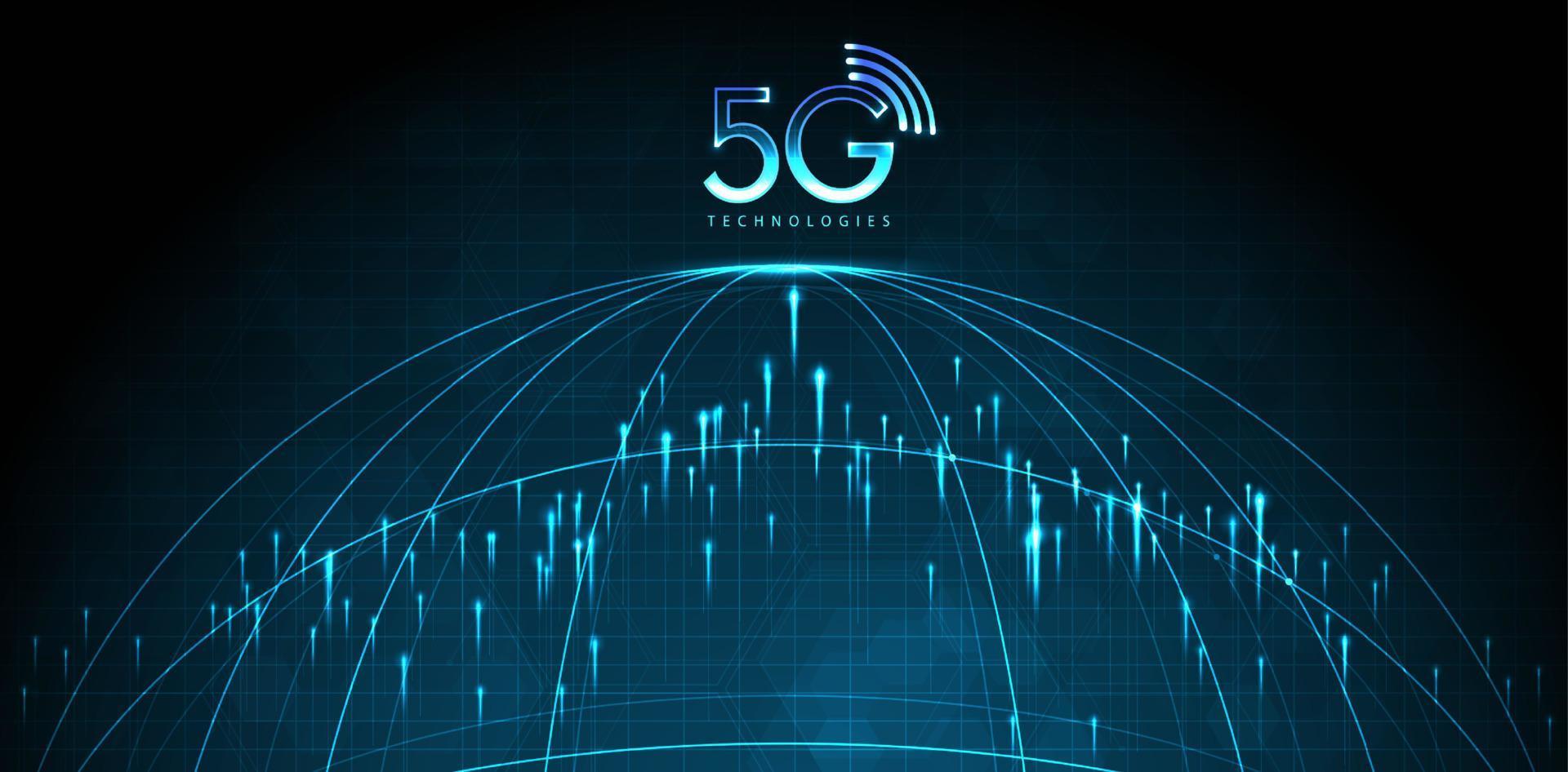 5G technology with computer network connection line between building. Connectivity and global networks systems and internet of things concept. vector design.