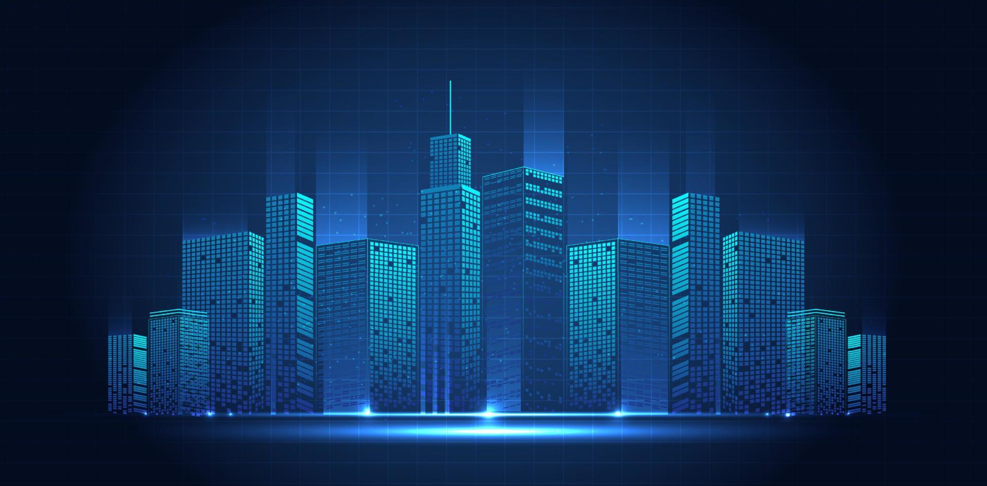 Dots building and city scene on night time. digital or smart cityscape background landscape abstract futuristic. vector design.