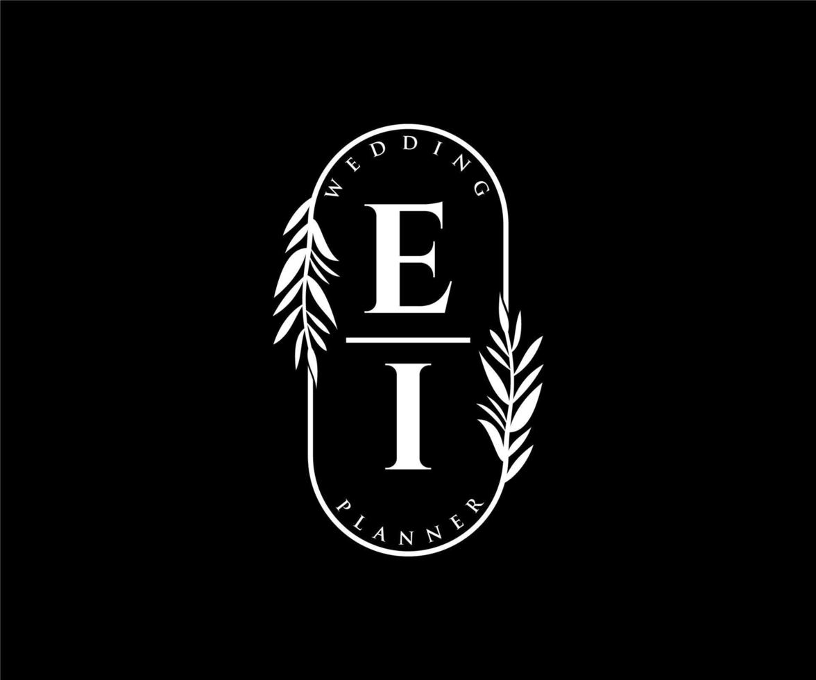 EI Initials letter Wedding monogram logos collection, hand drawn modern minimalistic and floral templates for Invitation cards, Save the Date, elegant identity for restaurant, boutique, cafe in vector