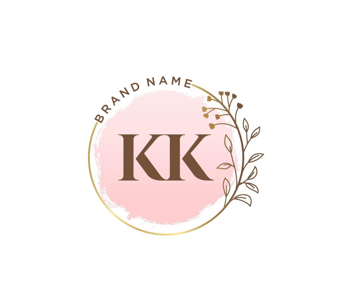 Initial KK feminine logo. Usable for Nature, Salon, Spa, Cosmetic and Beauty Logos. Flat Vector Logo Design Template Element.