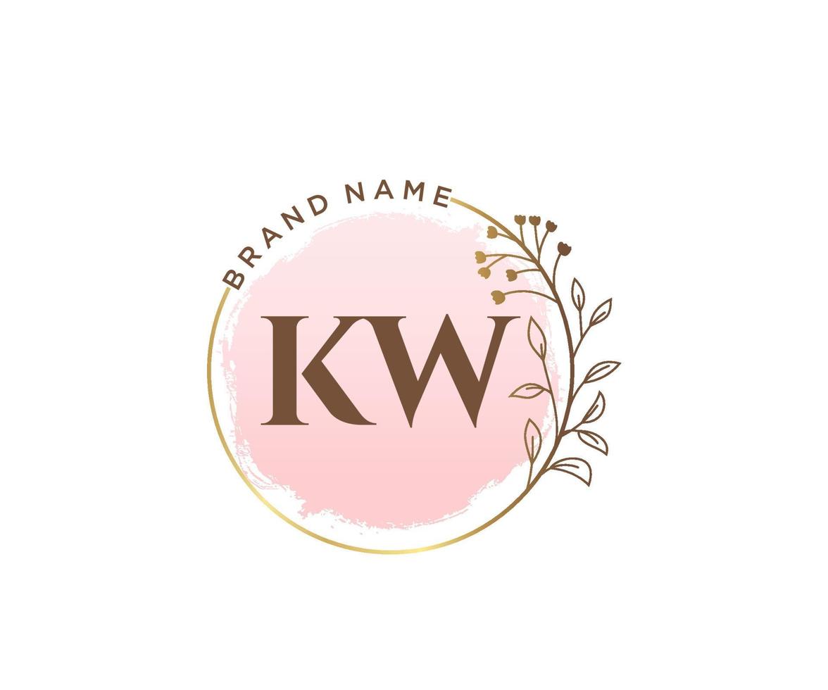 logotipo femenino kw inicial. utilizable para logotipos de naturaleza, salón, spa, cosmética y belleza. elemento de plantilla de diseño de logotipo de vector plano.