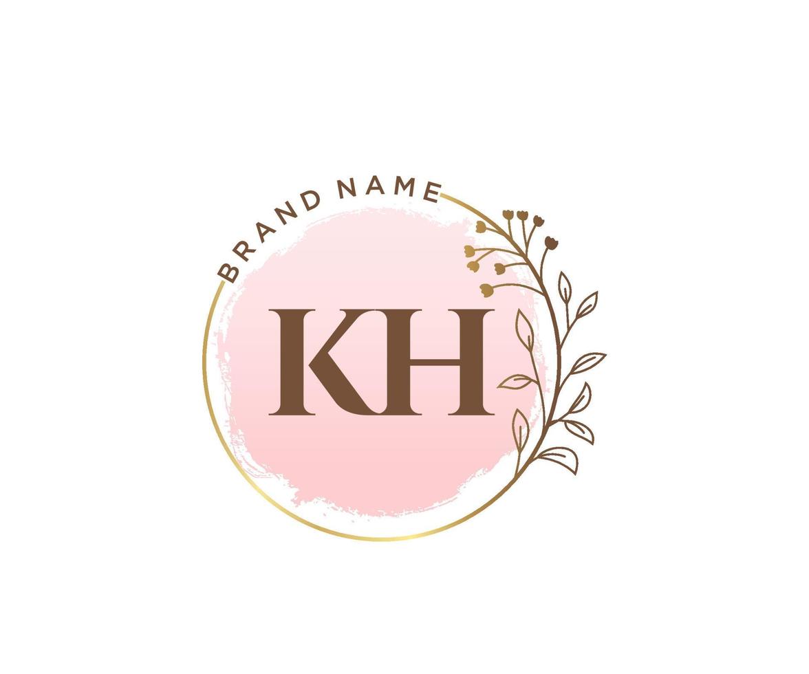 Initial KH feminine logo. Usable for Nature, Salon, Spa, Cosmetic and Beauty Logos. Flat Vector Logo Design Template Element.