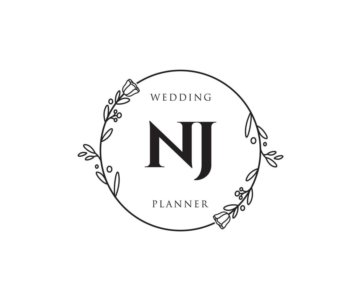 Initial NJ feminine logo. Usable for Nature, Salon, Spa, Cosmetic and Beauty Logos. Flat Vector Logo Design Template Element.