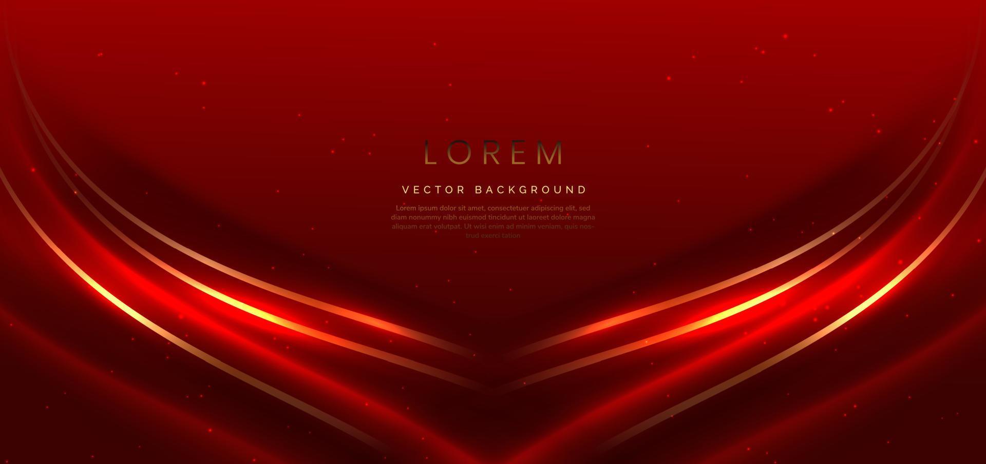 Abstract 3d gold curved red ribbon on red background with lighting