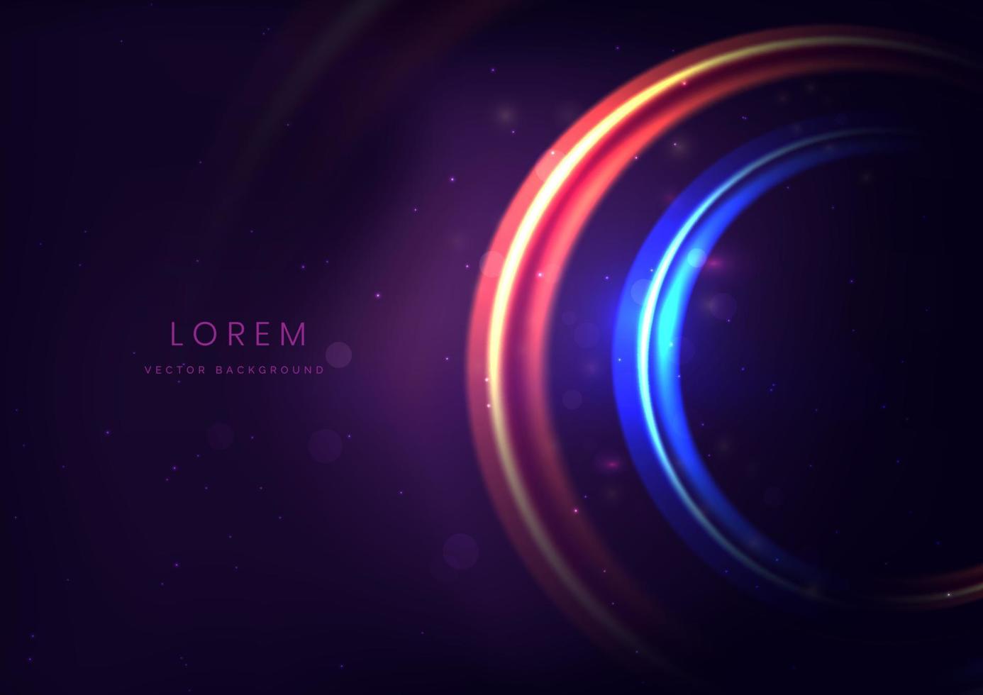 Abstract technology futuristic neon circle glowing blue and red light lines with speed motion blur effect on dark blue background. vector