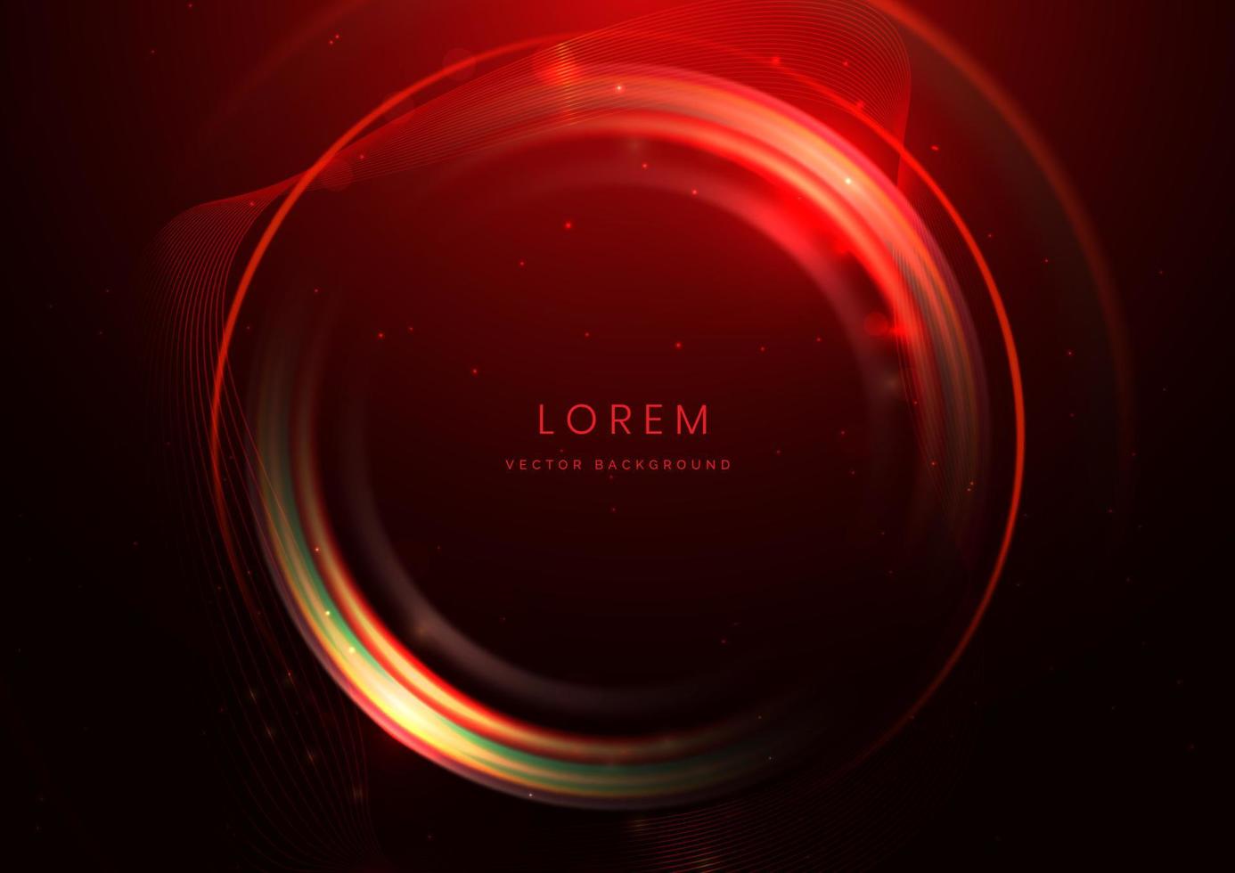 Abstract technology futuristic neon circle glowing red light lines with speed motion blur effect on dark red background. vector
