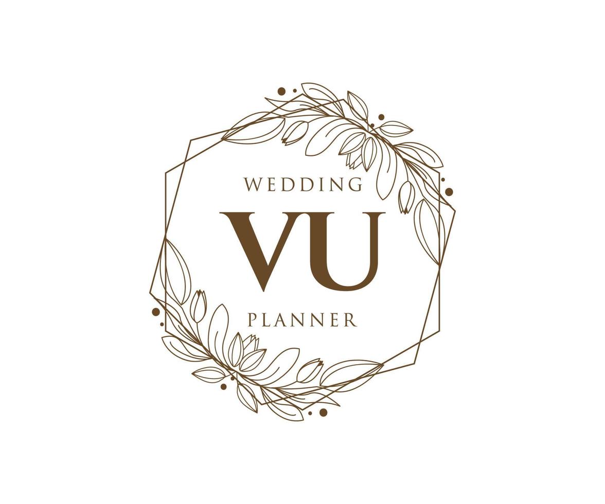 colección de logotipos de monograma de boda con letras iniciales vu, plantillas florales y minimalistas modernas dibujadas a mano para tarjetas de invitación, guardar la fecha, identidad elegante para restaurante, boutique, café en vector