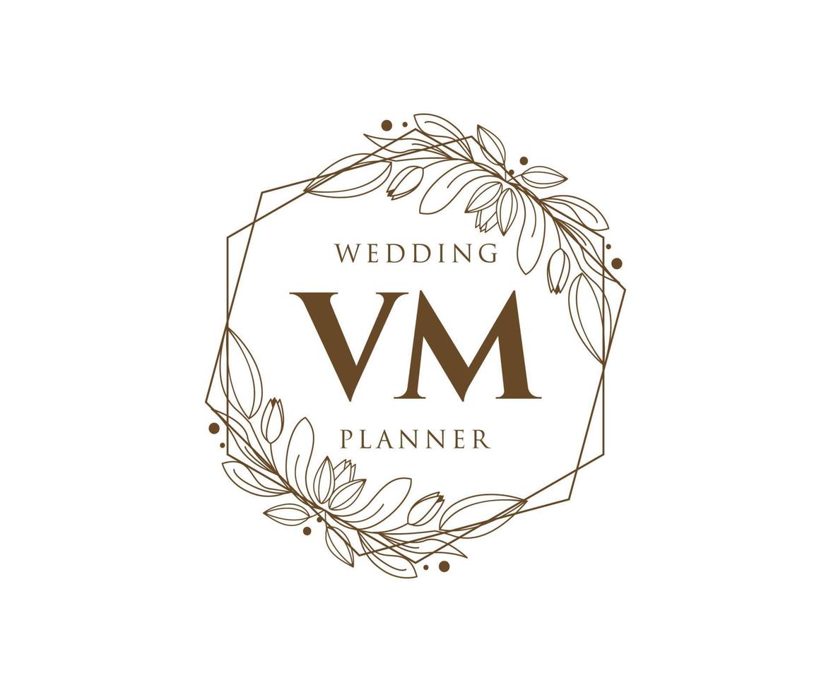 VM Initials letter Wedding monogram logos collection, hand drawn modern minimalistic and floral templates for Invitation cards, Save the Date, elegant identity for restaurant, boutique, cafe in vector