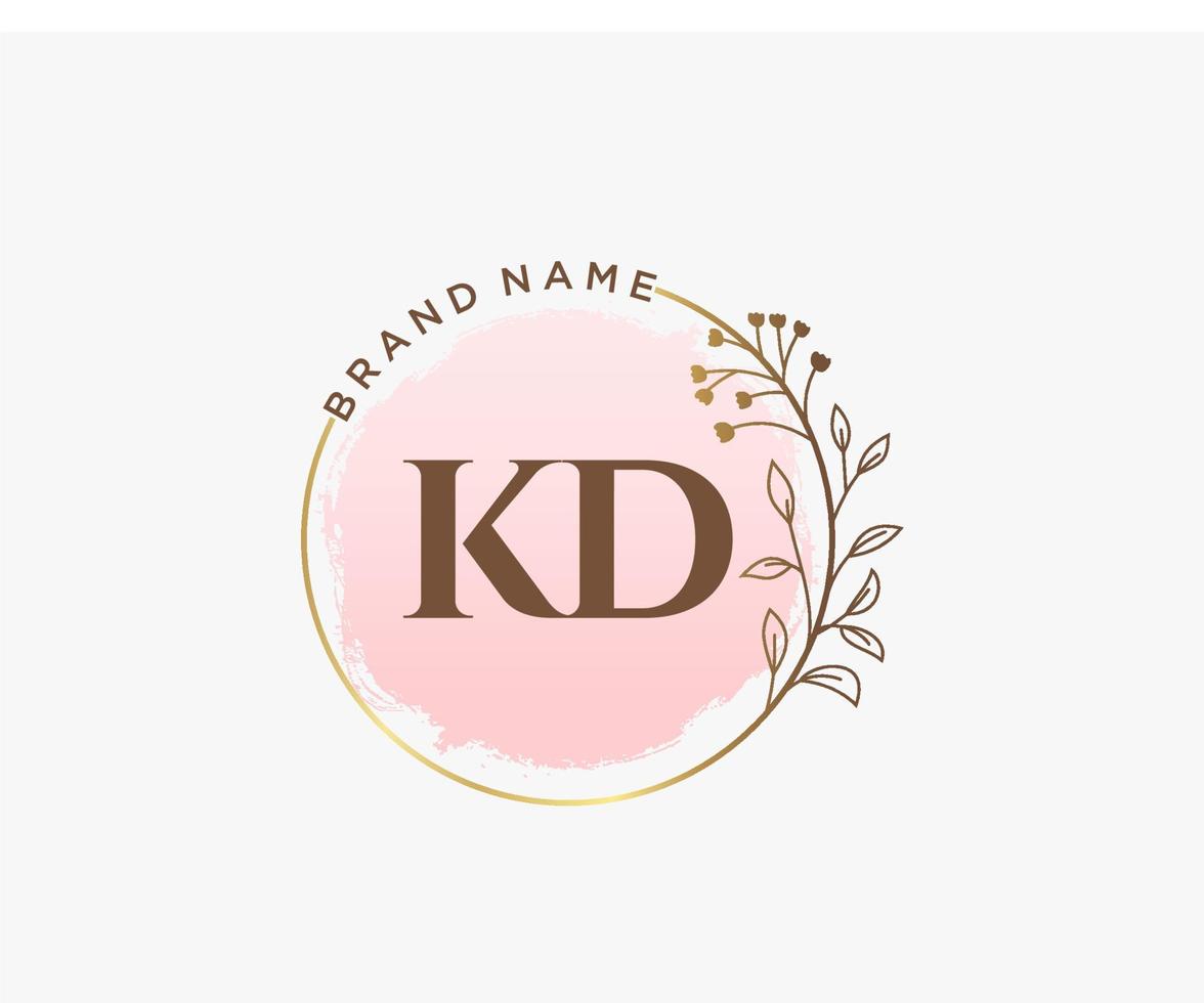 logotipo femenino kd inicial. utilizable para logotipos de naturaleza, salón, spa, cosmética y belleza. elemento de plantilla de diseño de logotipo de vector plano.