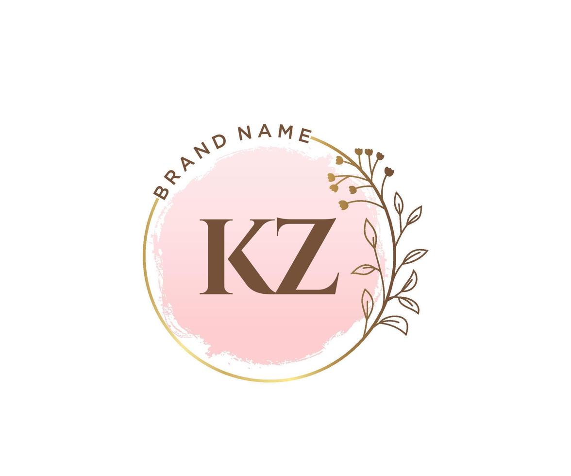 logotipo femenino kz inicial. utilizable para logotipos de naturaleza, salón, spa, cosmética y belleza. elemento de plantilla de diseño de logotipo de vector plano.